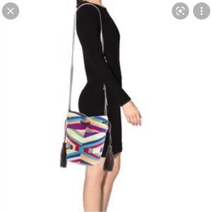 NWOT Rebecca Minkoff Wonderland Woven Bucket Bag Purse Boho Black Tassels NEW